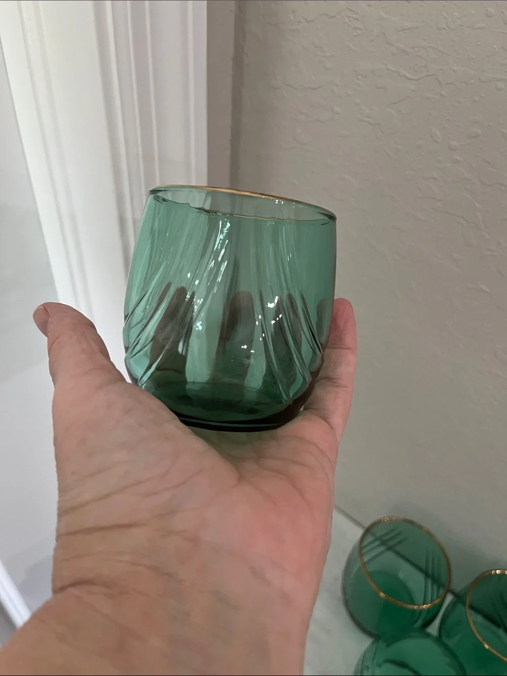 Libbey Juniper VTG Green Glass Tumblers with Gold Rim - Set of 6 MCM